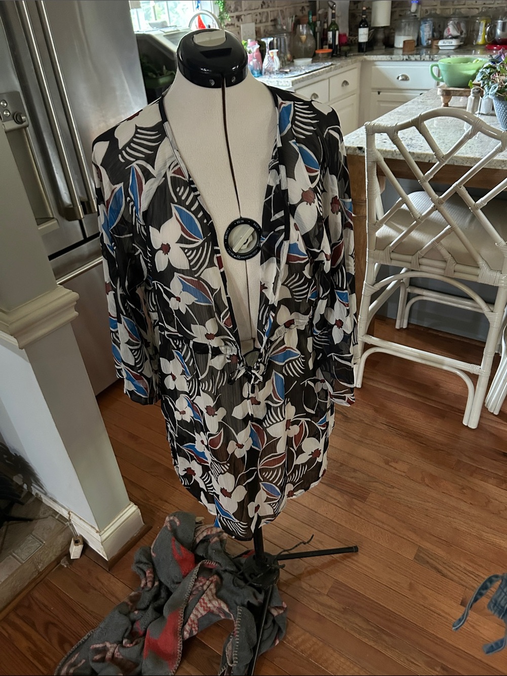 Sanctuary Floral Swim Coverup in Black, White, Blue, Brown
